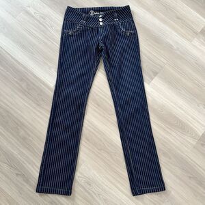 Bebe Y2k Low Rise Pin Striped Jeans Pants Blue Size 11/12 Straight Read!
